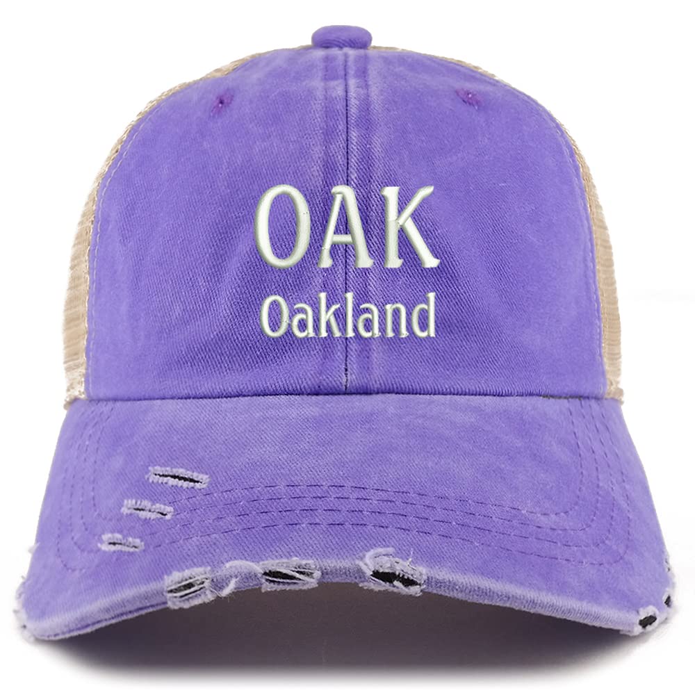 Trendy Apparel Shop Oak Oakland Embroidered Frayed Bill Trucker Mesh Back Cap