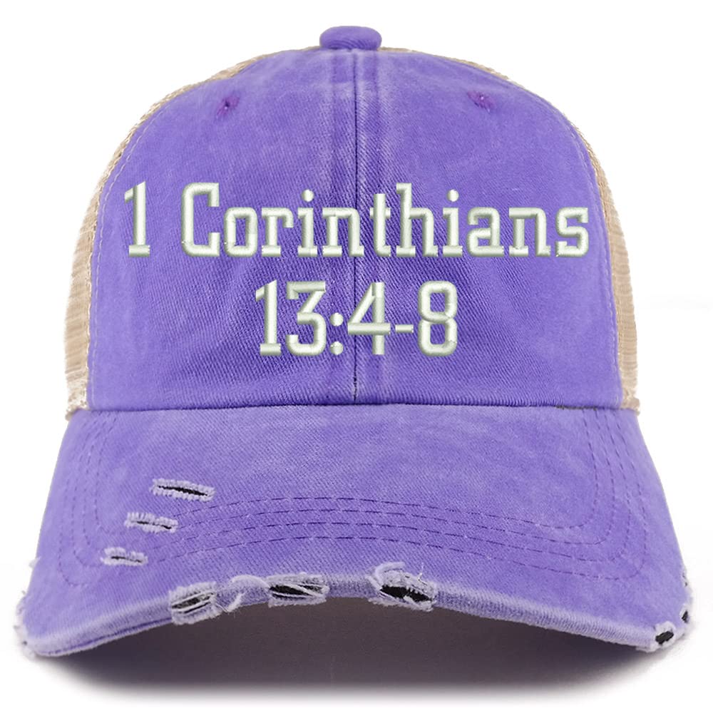 Trendy Apparel Shop 1 Corinthians 13:4-8 Frayed Bill Trucker Mesh Back Cap