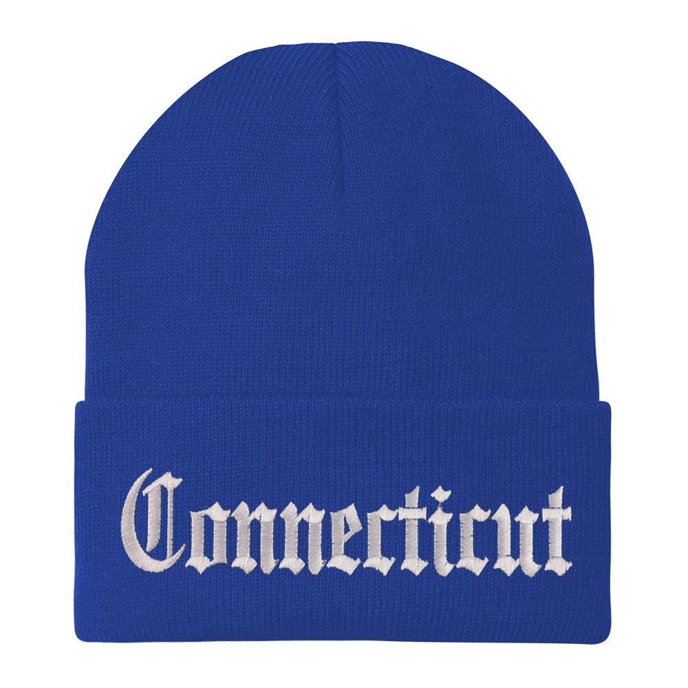 Trendy Apparel Shop Connectiut State Old English Embroidered Long Cuff Beanie