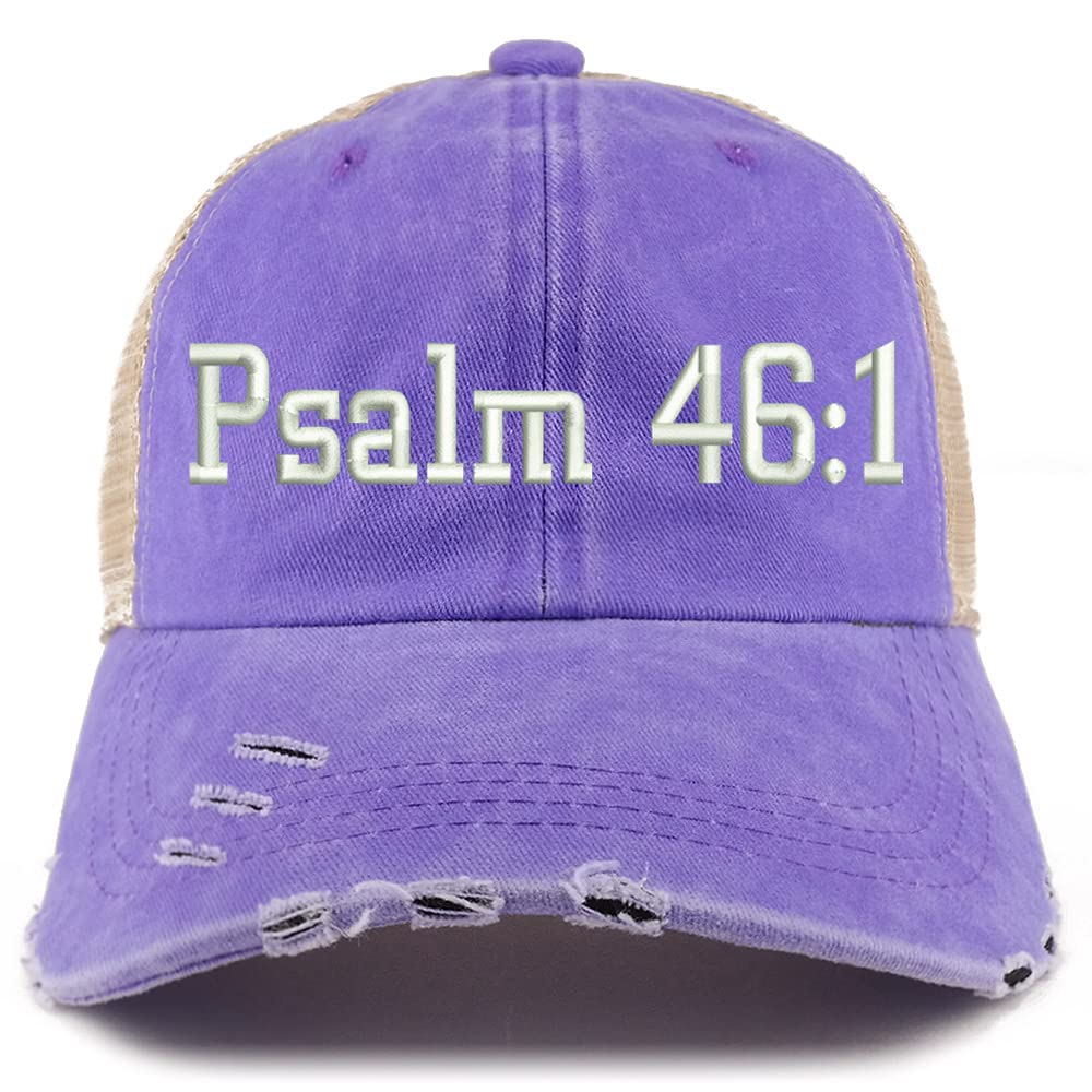 Trendy Apparel Shop Psalm 46:1 Frayed Bill Trucker Mesh Back Cap