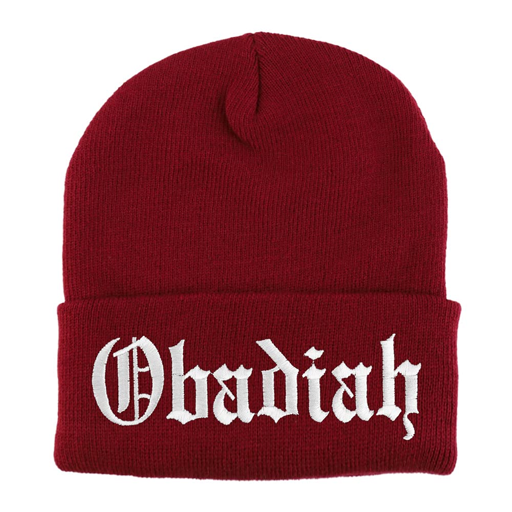 Trendy Apparel Shop Obadiah Old English Embroidered Long Cuff Beanie