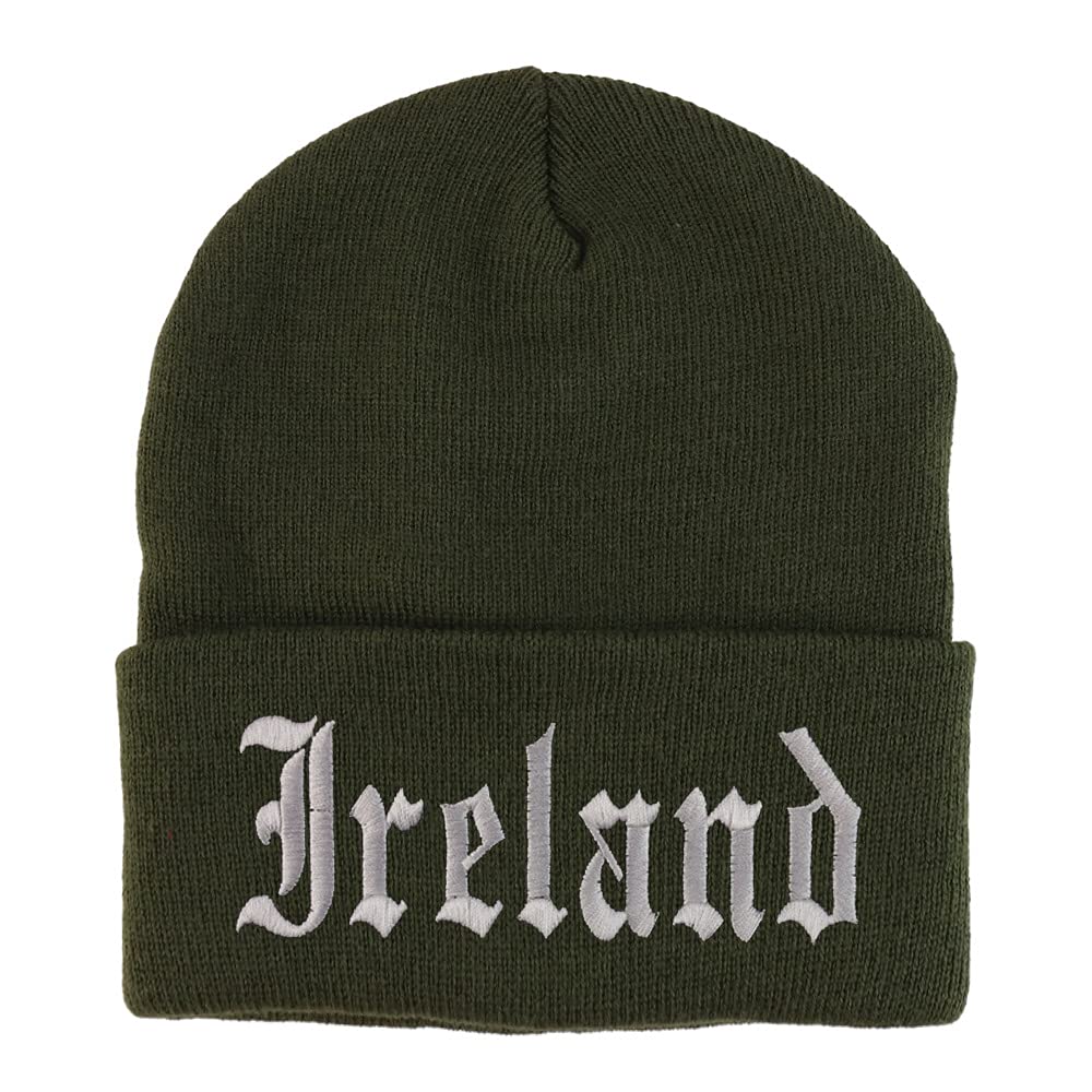 Trendy Apparel Shop Ireland Old English Embroidered Long Cuff Beanie
