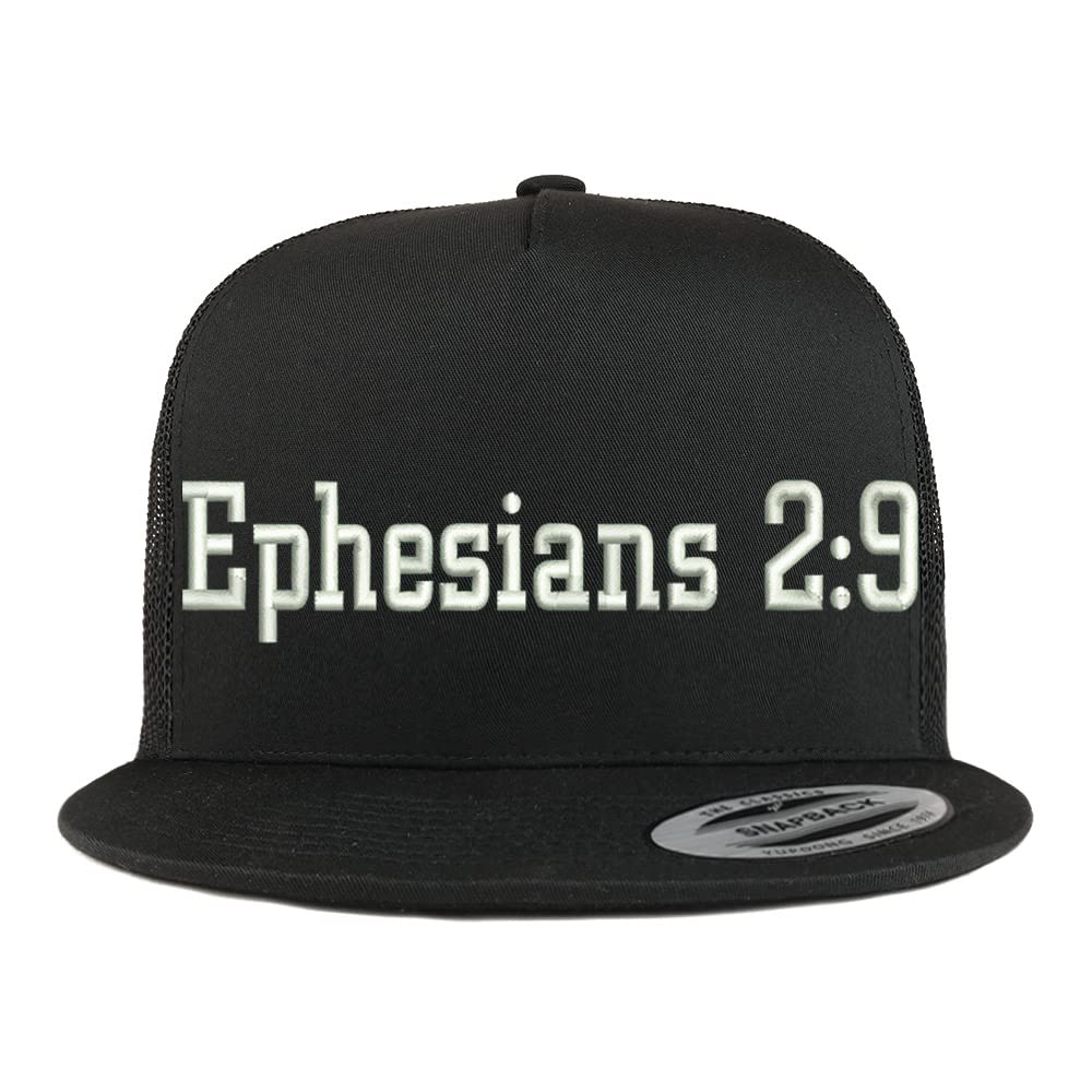 Trendy Apparel Shop Ephesians 2:9 5 Panel Flatbill Trucker Cap