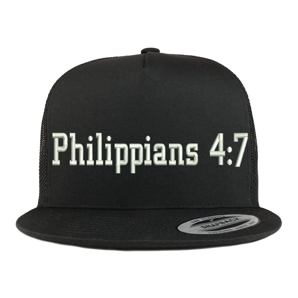 Trendy Apparel Shop Philippians 4:7 5 Panel Flatbill Trucker Cap