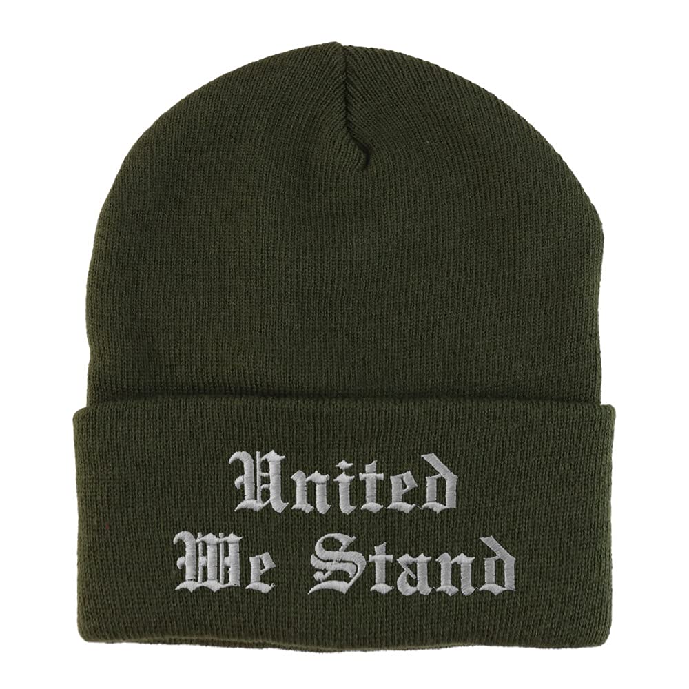 Trendy Apparel Shop United We Stand Old English Embroidered Long Cuff Beanie