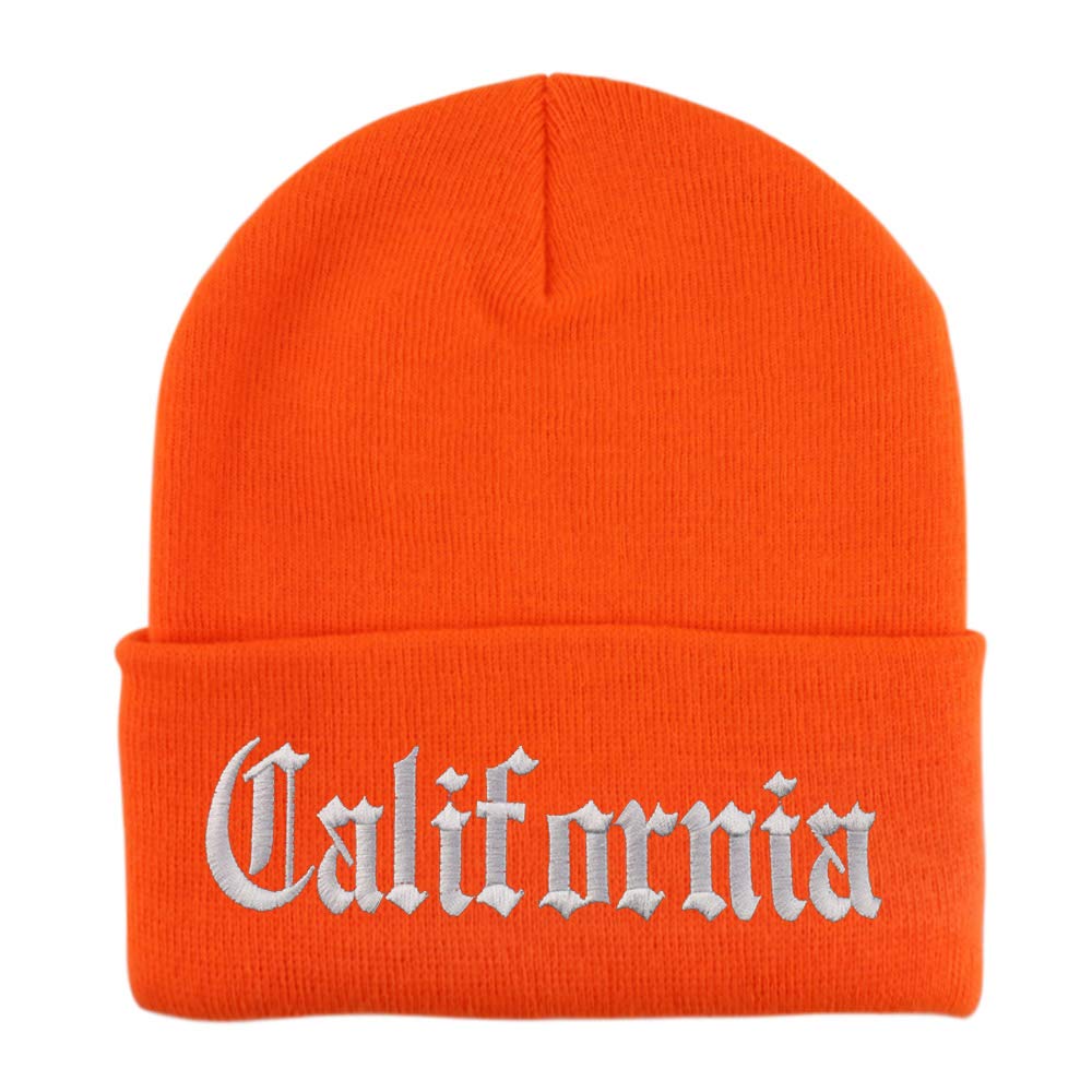 Trendy Apparel Shop California State Old English Embroidered Long Cuff Beanie