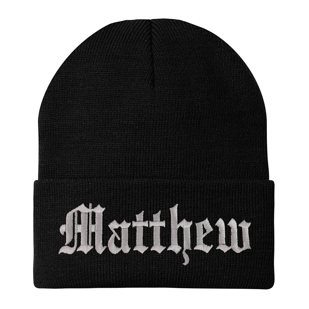 Trendy Apparel Shop Matthew Old English Embroidered Long Cuff Beanie
