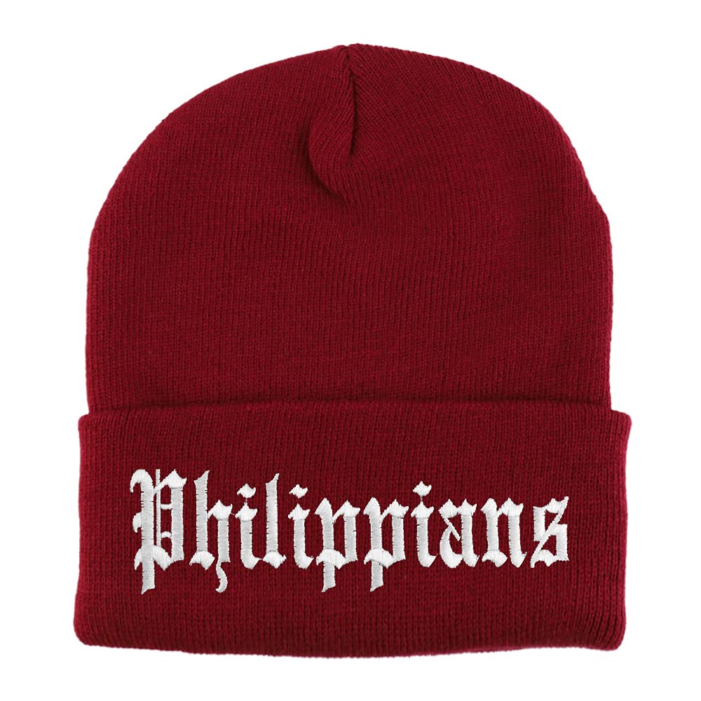 Trendy Apparel Shop Philippians Old English Embroidered Long Cuff Beanie