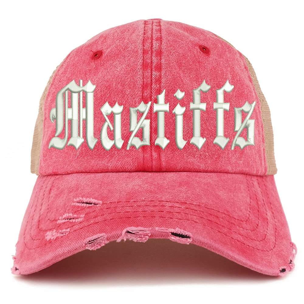 Trendy Apparel Shop Old English Mastiffs Frayed Bill Trucker Mesh Back Cap