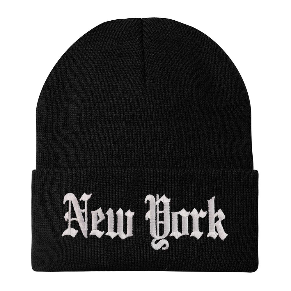 Trendy Apparel Shop New York State Old English Embroidered Long Cuff Beanie