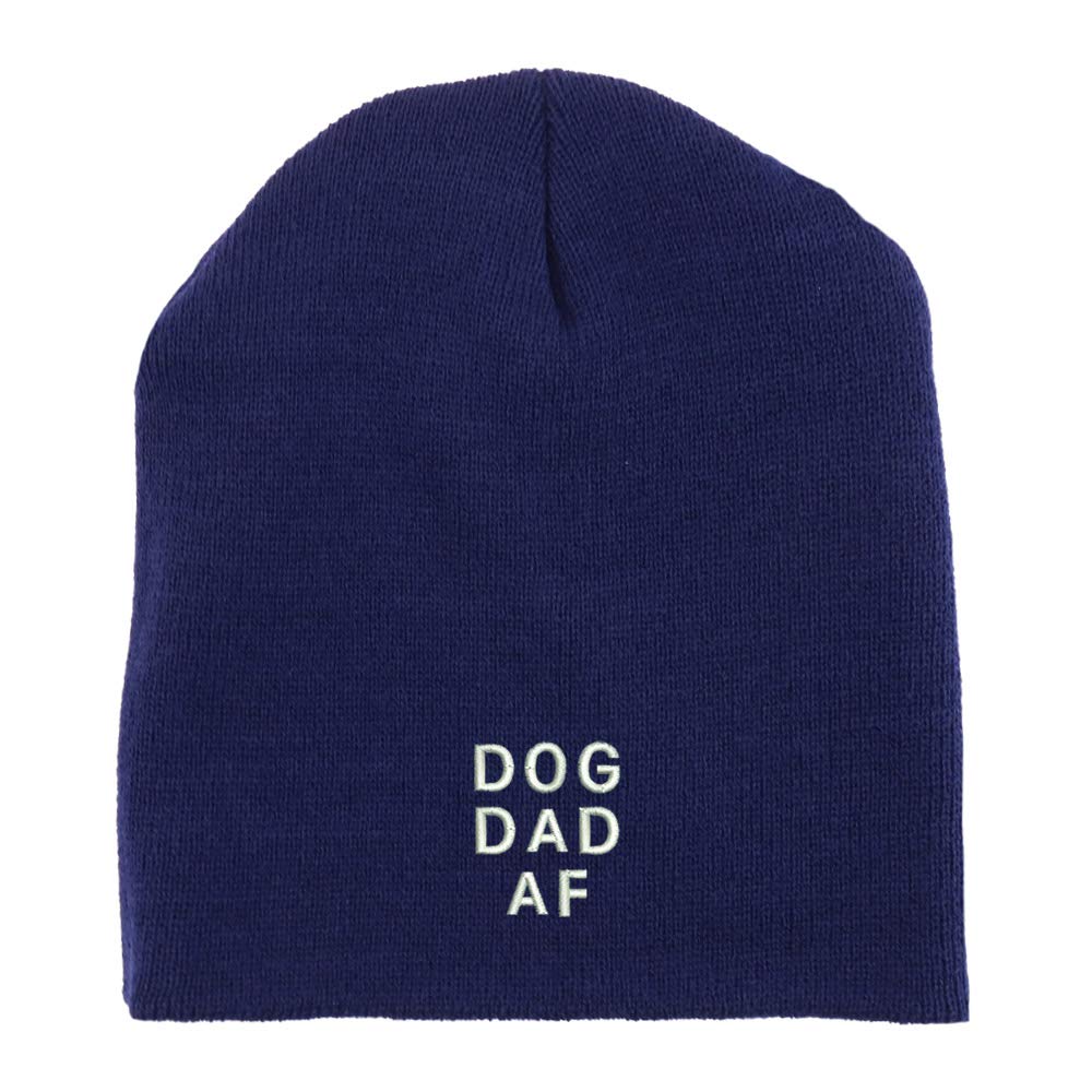 Trendy Apparel Shop Dog Dad Af Font Embroidered Made in USA Short Acrylic Knit Winter Beanie Hat