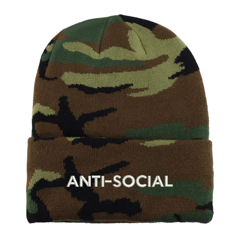 Trendy Apparel Shop Anti Social Embroidered Made in USA Camo Beanie