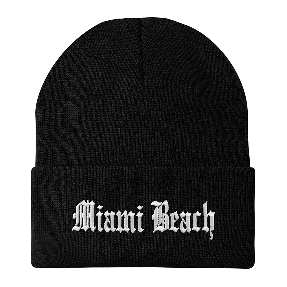 Trendy Apparel Shop Miami Beach Old English Embroidered Long Cuff Beanie