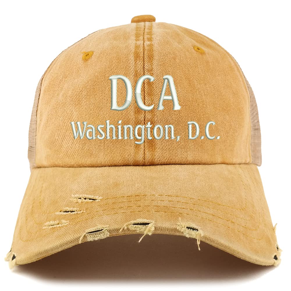 Trendy Apparel Shop DCA Washington DC Embroidered Frayed Bill Trucker Mesh Back Cap