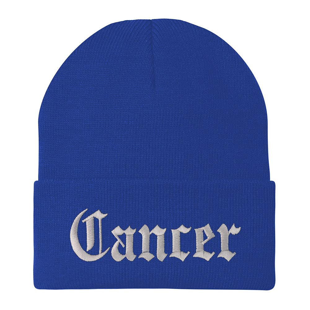Trendy Apparel Shop Cancer Old English Embroidered Long Cuff Beanie