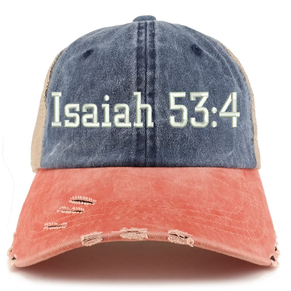Trendy Apparel Shop Isaiah 53:4 Frayed Bill Trucker Mesh Back Cap