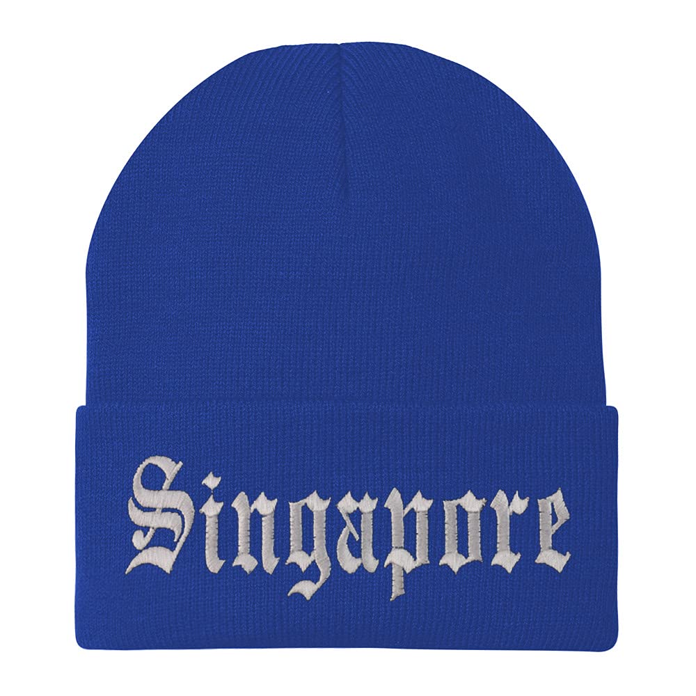 Trendy Apparel Shop Singapore Old English Embroidered Long Cuff Beanie