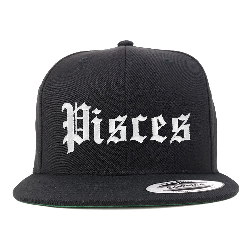 Trendy Apparel Shop Pisces Old English Embroidered Flatbill Snapback