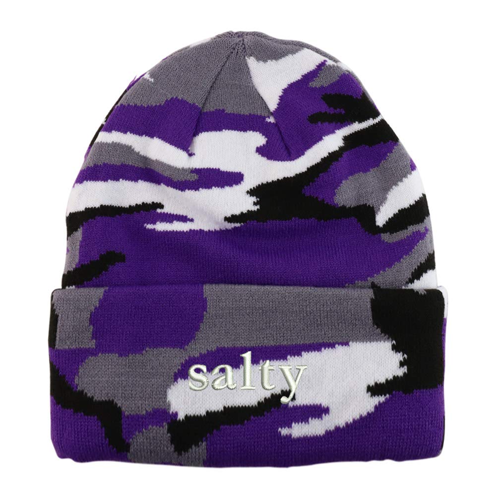 Trendy Apparel Shop Salty Embroidered Made in USA Camo Beanie
