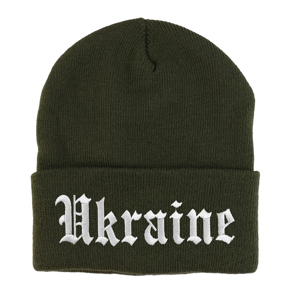 Trendy Apparel Shop Ukraine Old English Embroidered Long Cuff Beanie