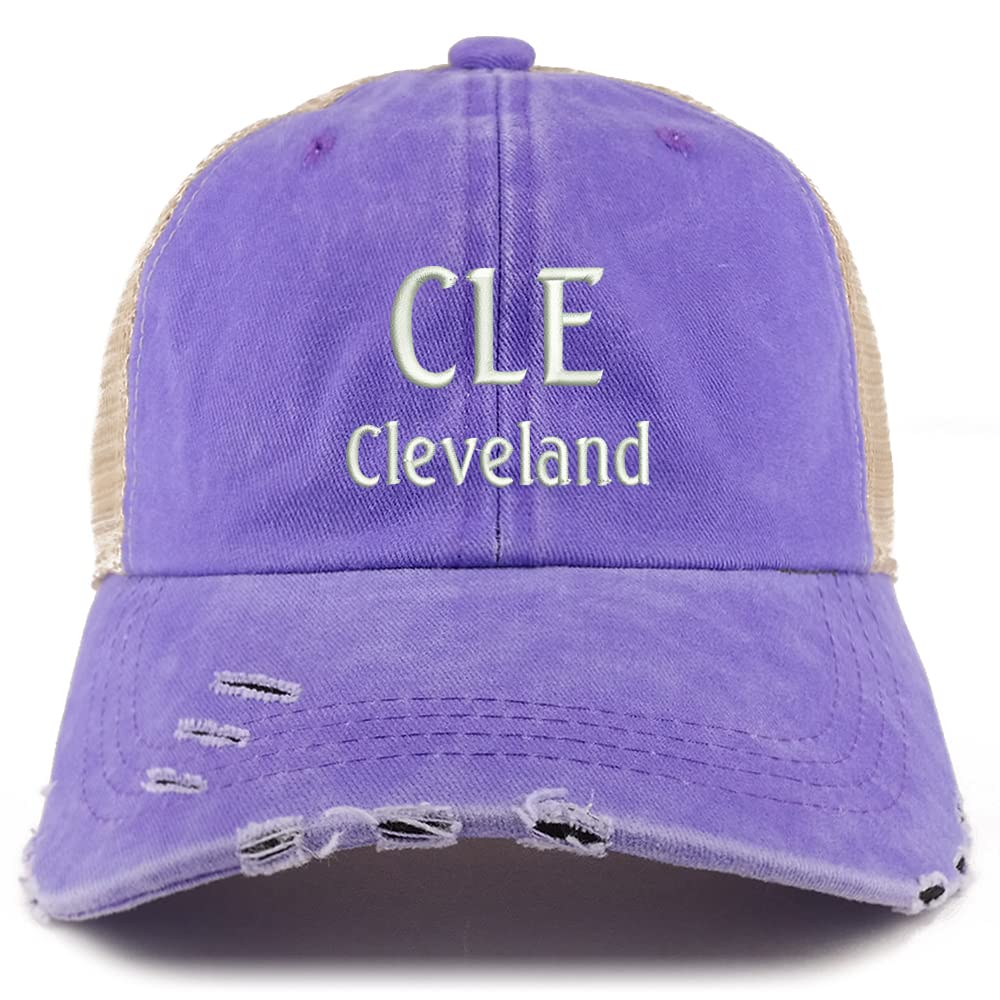 Trendy Apparel Shop CLE Cleveland Embroidered Frayed Bill Trucker Mesh Back Cap