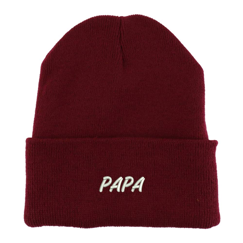 Trendy Apparel Shop Papa Embroidered Made in USA Cuff Folded Acylic Knit Winter Beanie Hat