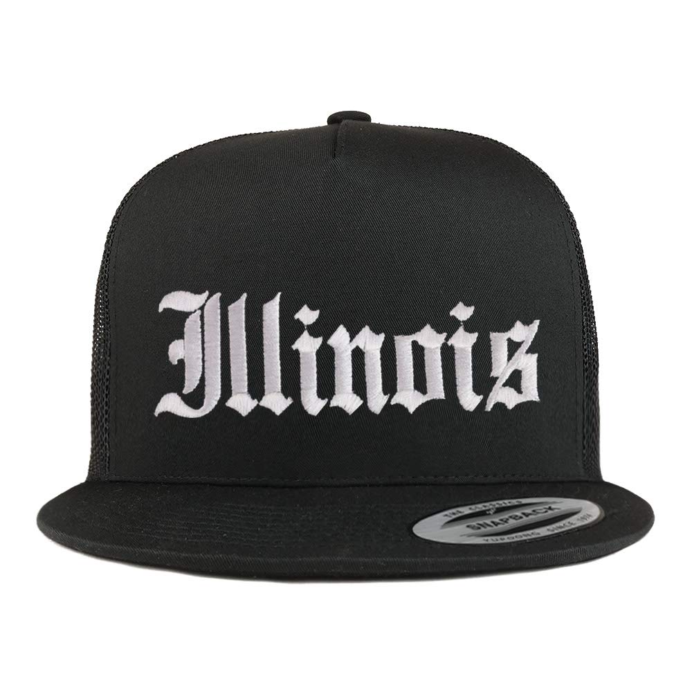 Trendy Apparel Shop Illinois State Old English 5 Panel Flatbill Trucker Mesh Cap