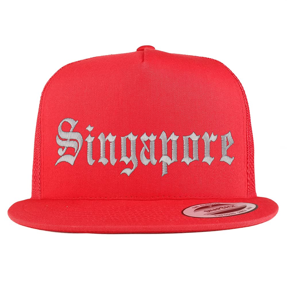 Trendy Apparel Shop Singapore Old English 5 Panel Flatbill Trucker Cap