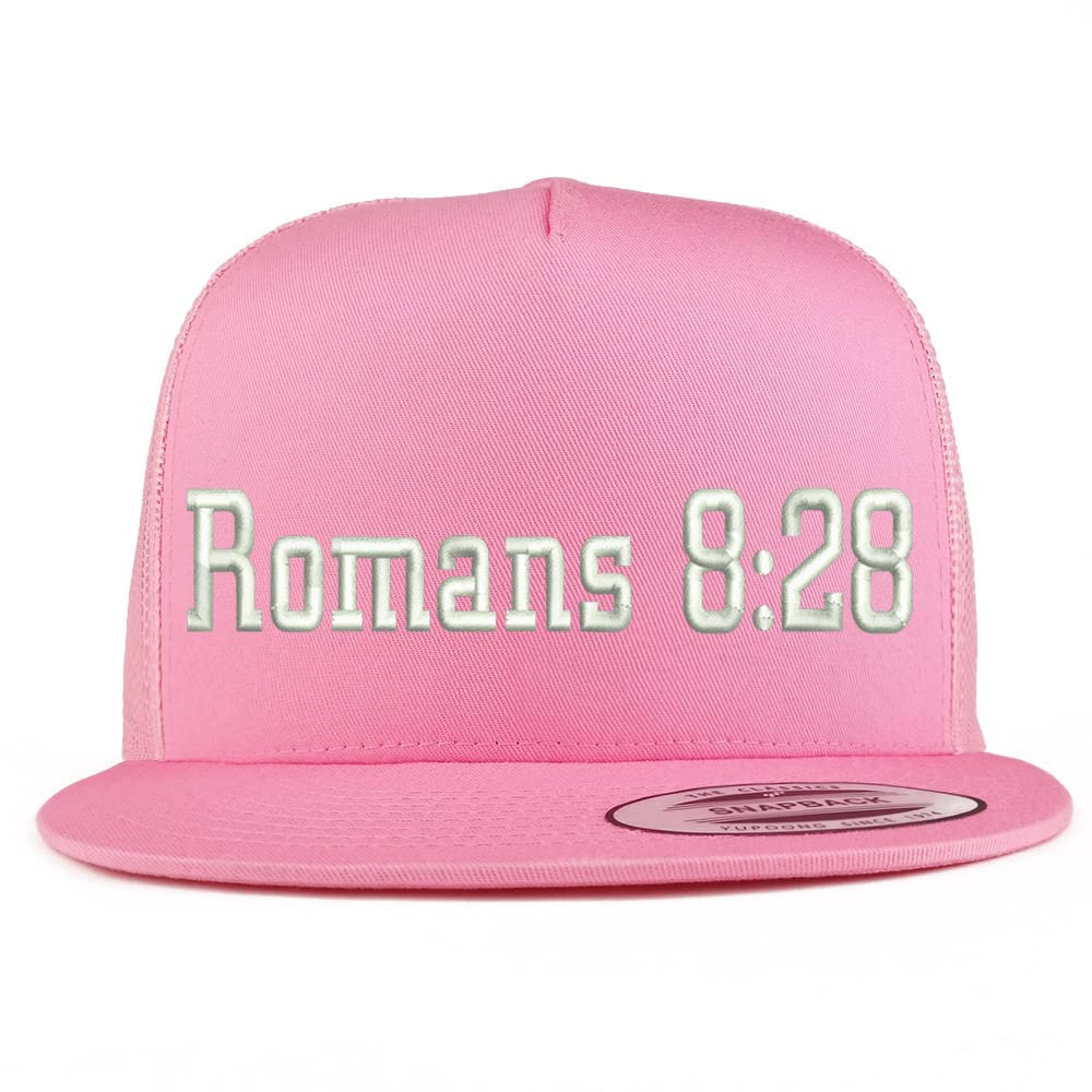 Trendy Apparel Shop Romans 8:28 5 Panel Flatbill Trucker Cap