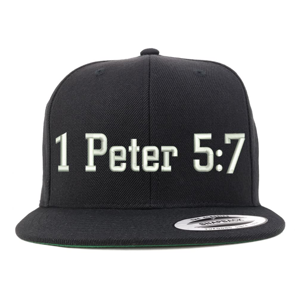 Trendy Apparel Shop 1 Peter 5:7 Embroidered Flatbill Snapback