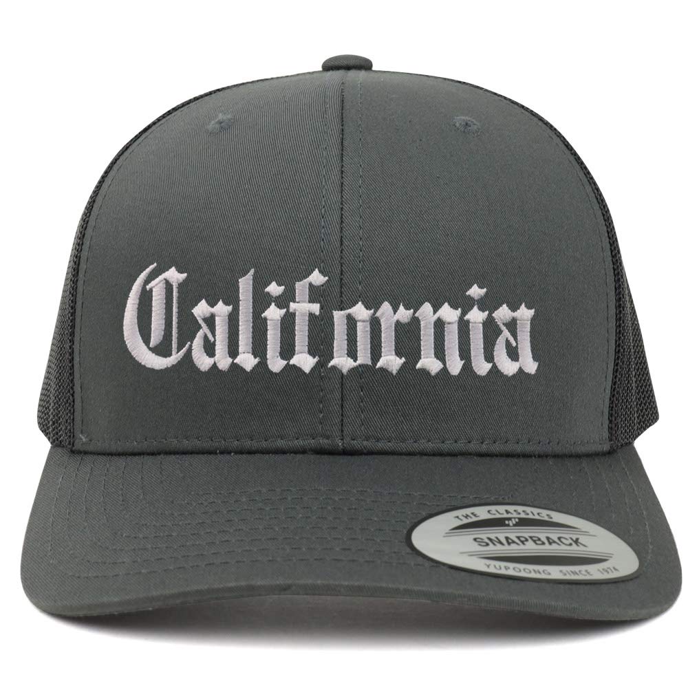 Trendy Apparel Shop California State Old English 6 Panel Trucker Mesh Cap