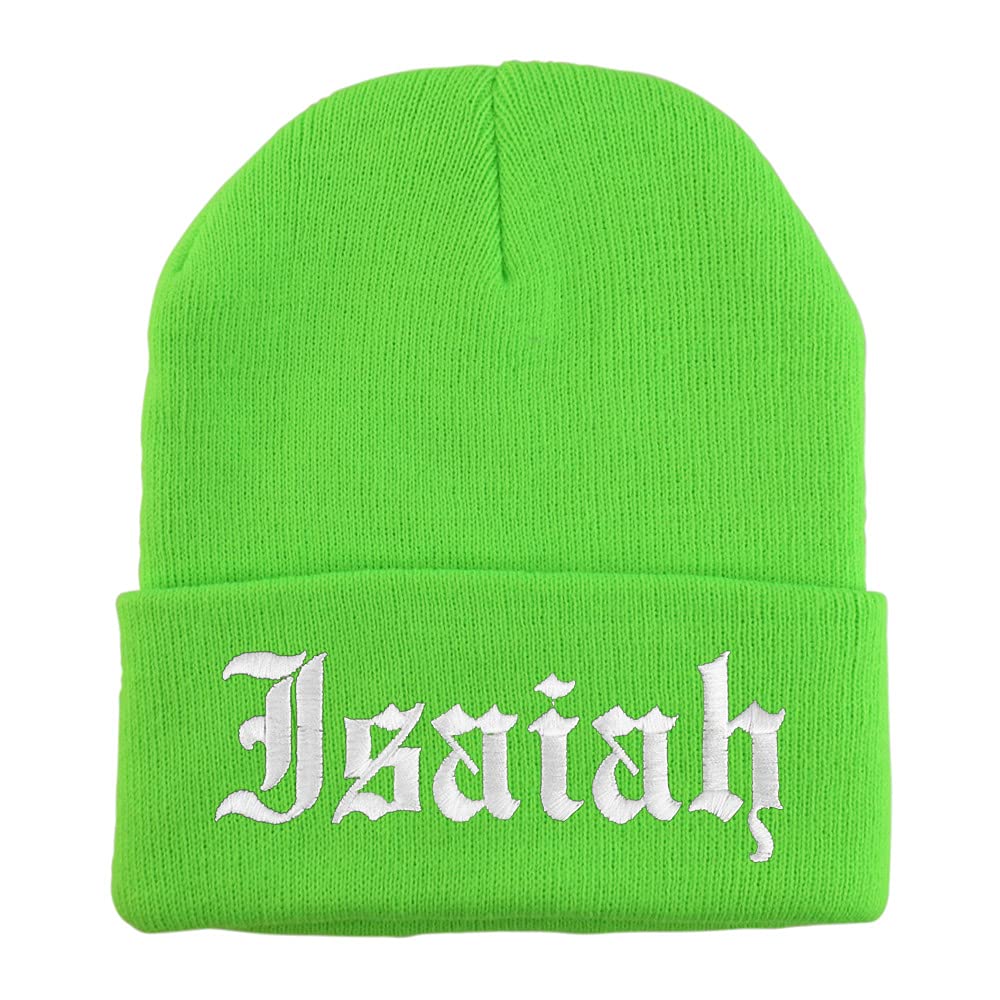 Trendy Apparel Shop Isaiah Old English Embroidered Long Cuff Beanie