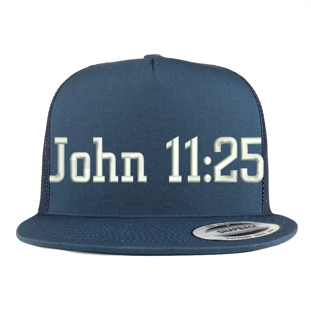 Trendy Apparel Shop John 11:25 5 Panel Flatbill Trucker Cap
