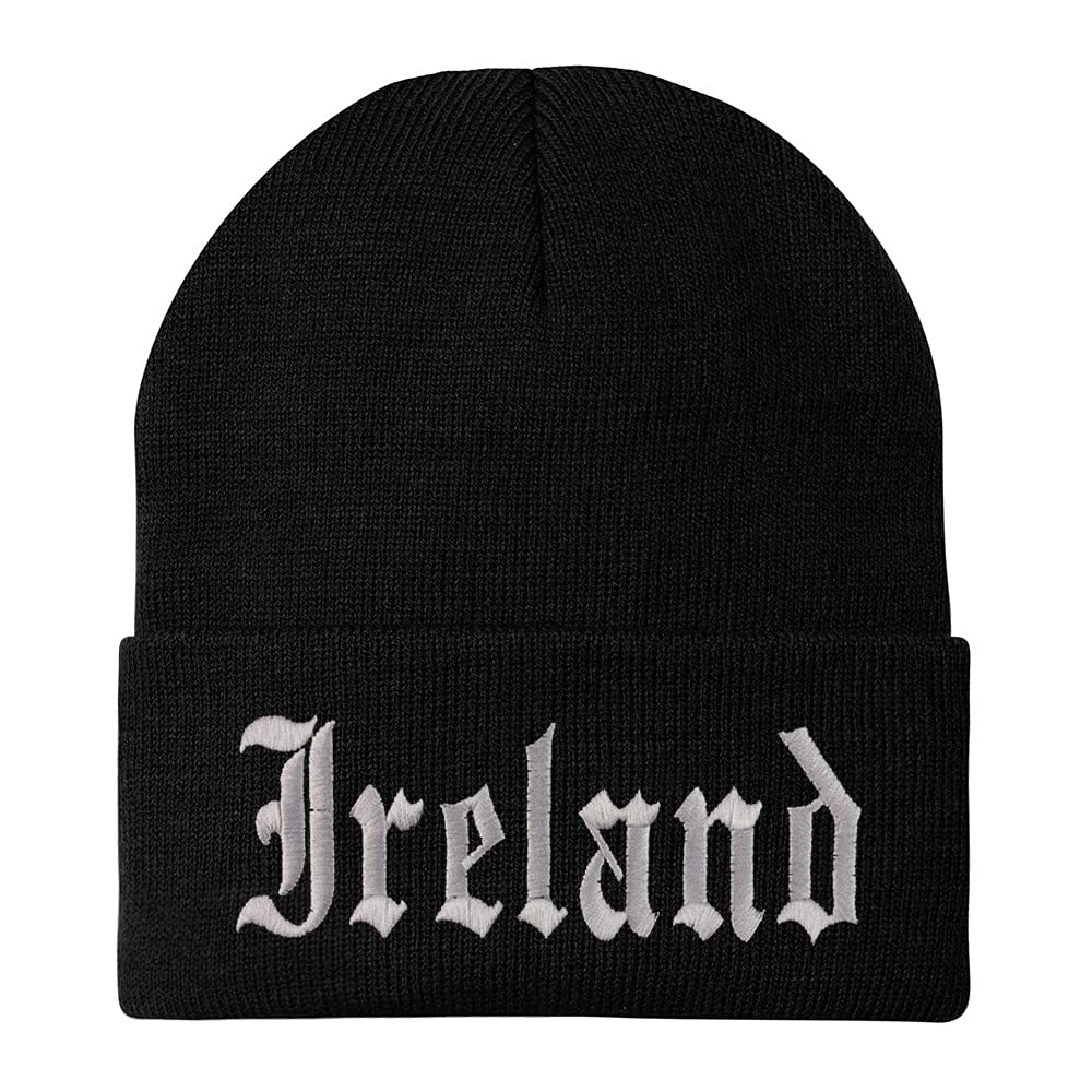 Trendy Apparel Shop Ireland Old English Embroidered Long Cuff Beanie