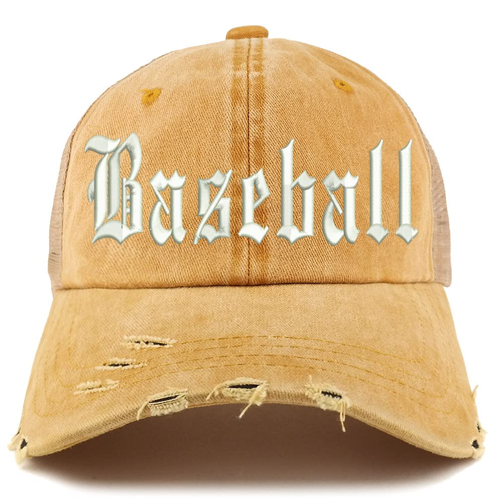 Trendy Apparel Shop Old English Baseball Frayed Bill Trucker Mesh Back Cap