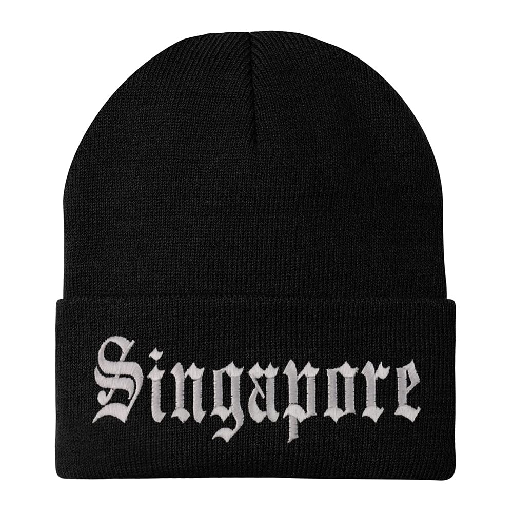 Trendy Apparel Shop Singapore Old English Embroidered Long Cuff Beanie