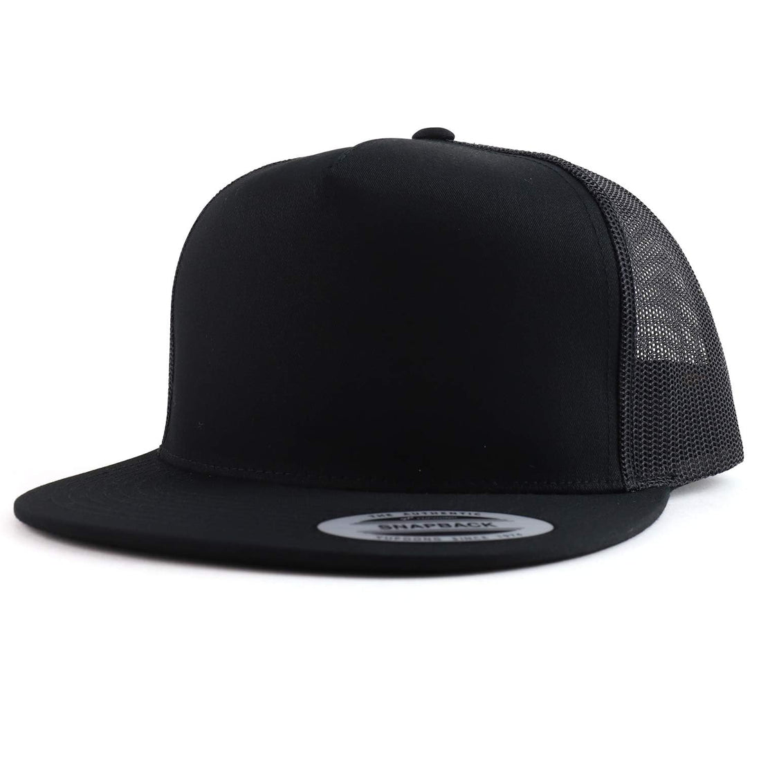 Trendy Apparel Shop Oversize XXL Structured Blank 5 Panel Flatbill Snapback Mesh Cap - Black - 4XL