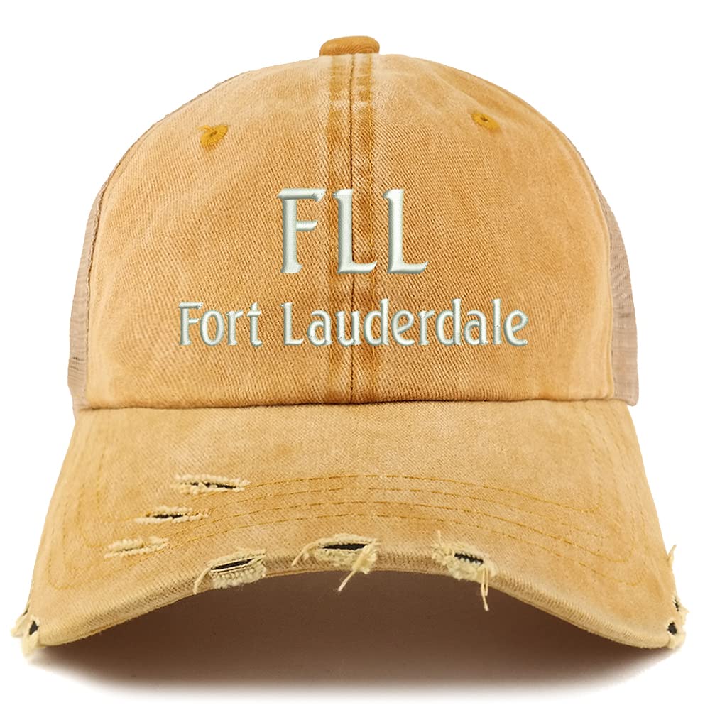 Trendy Apparel Shop FLL Fort Lauderdale Embroidered Frayed Bill Trucker Mesh Back Cap