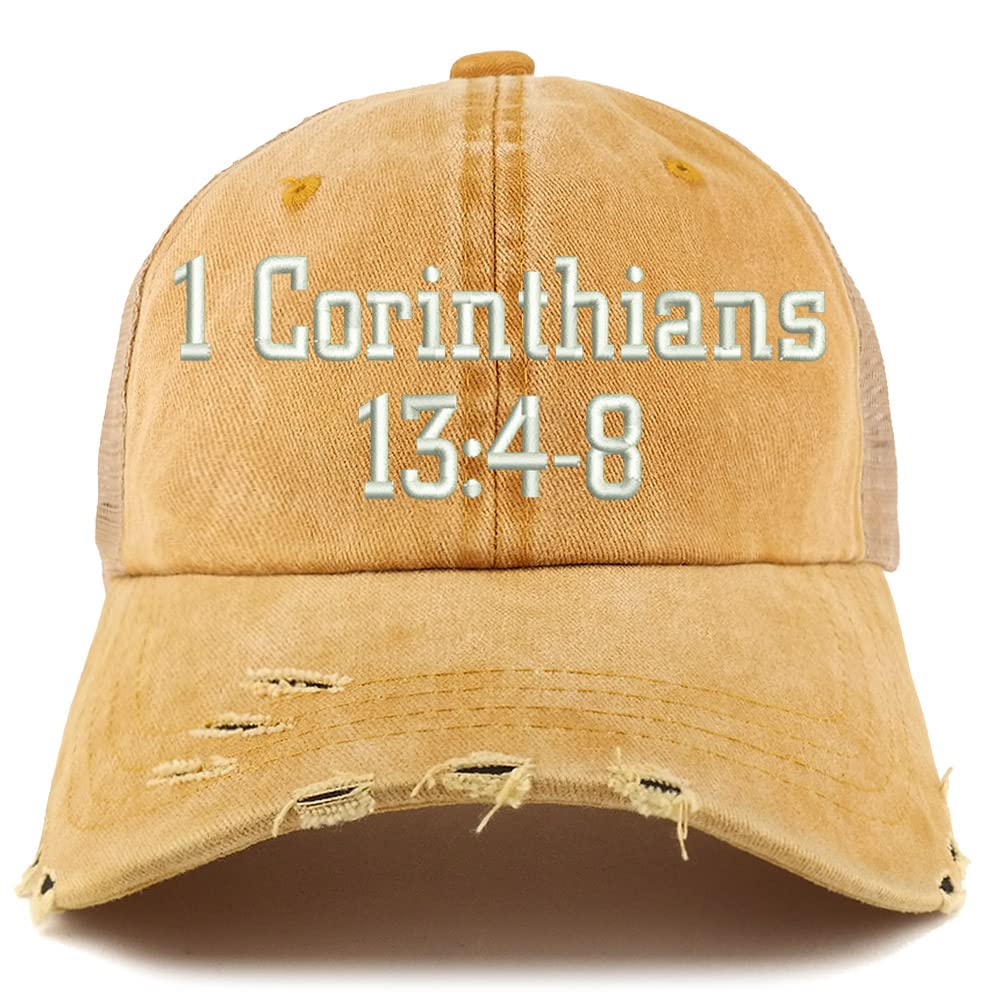 Trendy Apparel Shop 1 Corinthians 13:4-8 Frayed Bill Trucker Mesh Back Cap