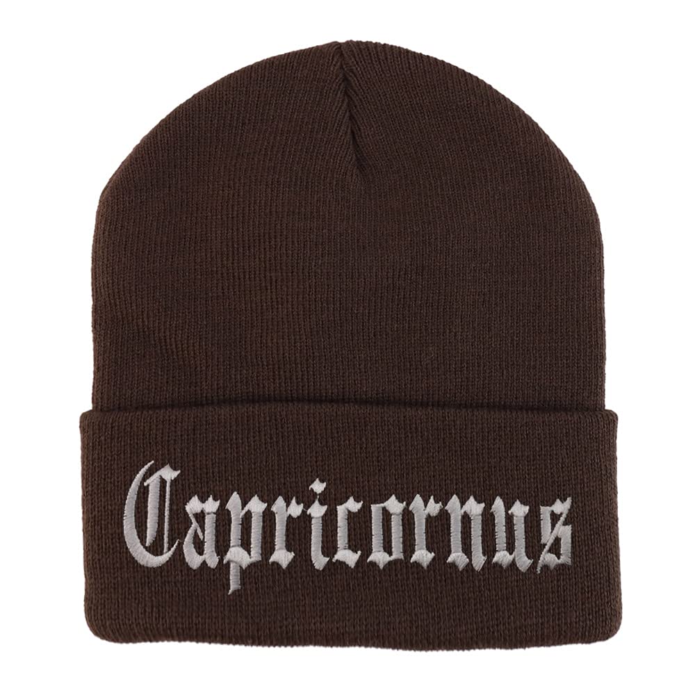Trendy Apparel Shop Capricornus Old English Embroidered Long Cuff Beanie