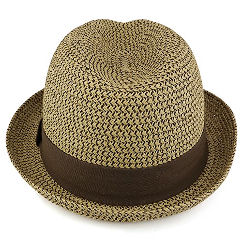 Trendy Apparel Shop Mens Summer Tweed Fedora Hat with Paper Straw Braid