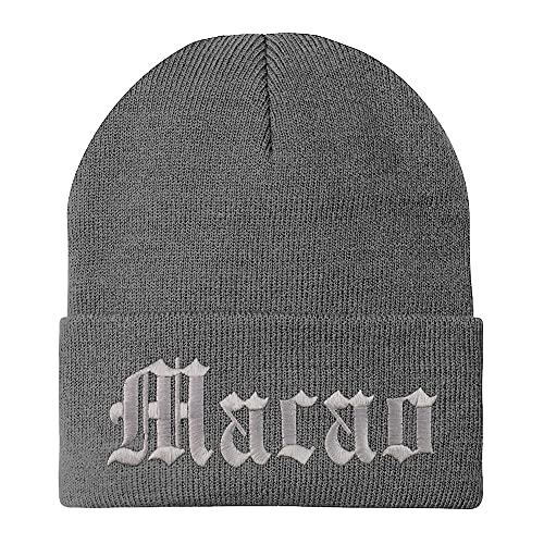Trendy Apparel Shop Macao Old English Embroidered Long Cuff Beanie