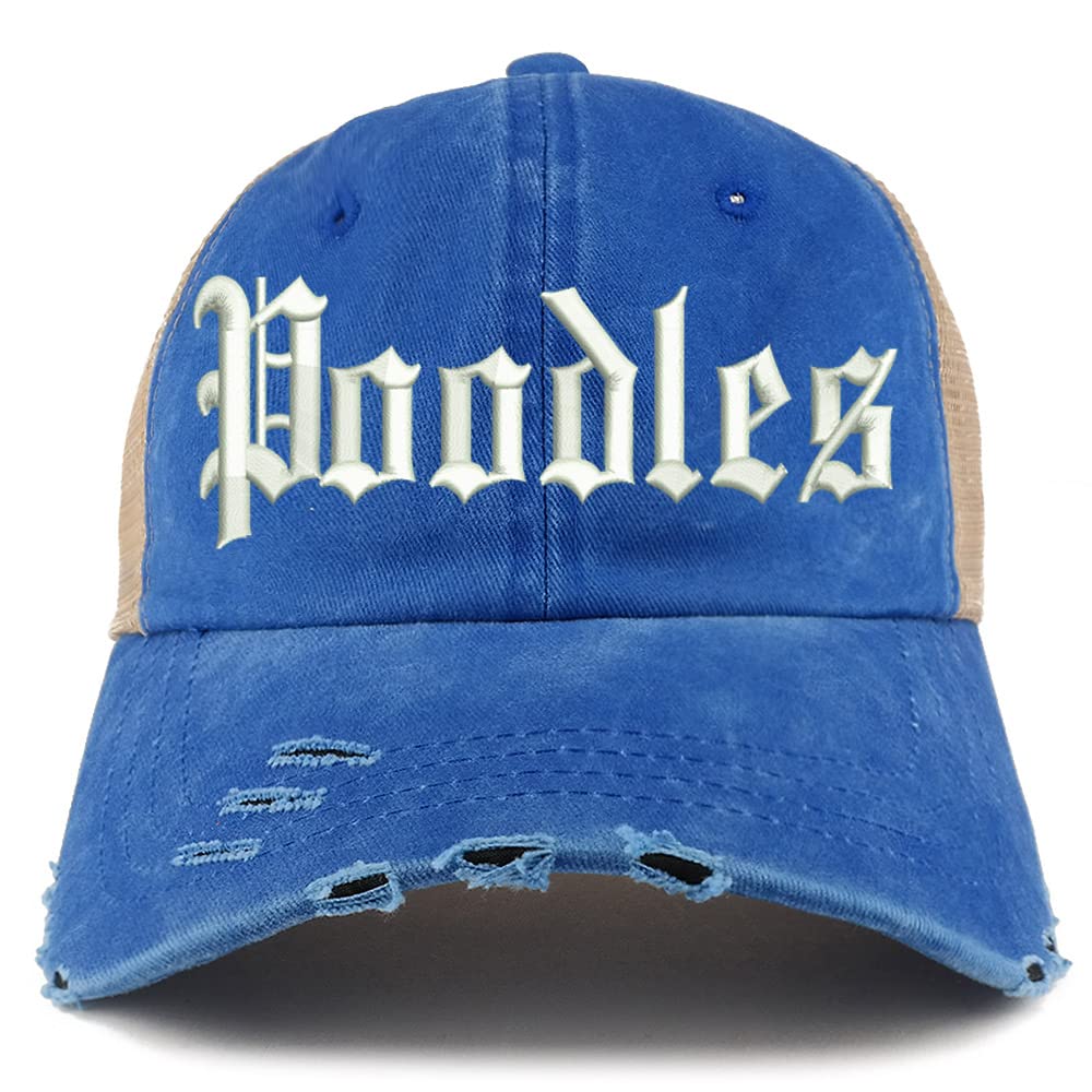 Trendy Apparel Shop Old English Poodles Frayed Bill Trucker Mesh Back Cap