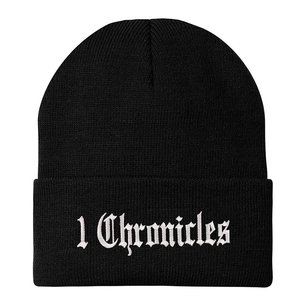 Trendy Apparel Shop 1 Chronicles Old English Embroidered Long Cuff Beanie