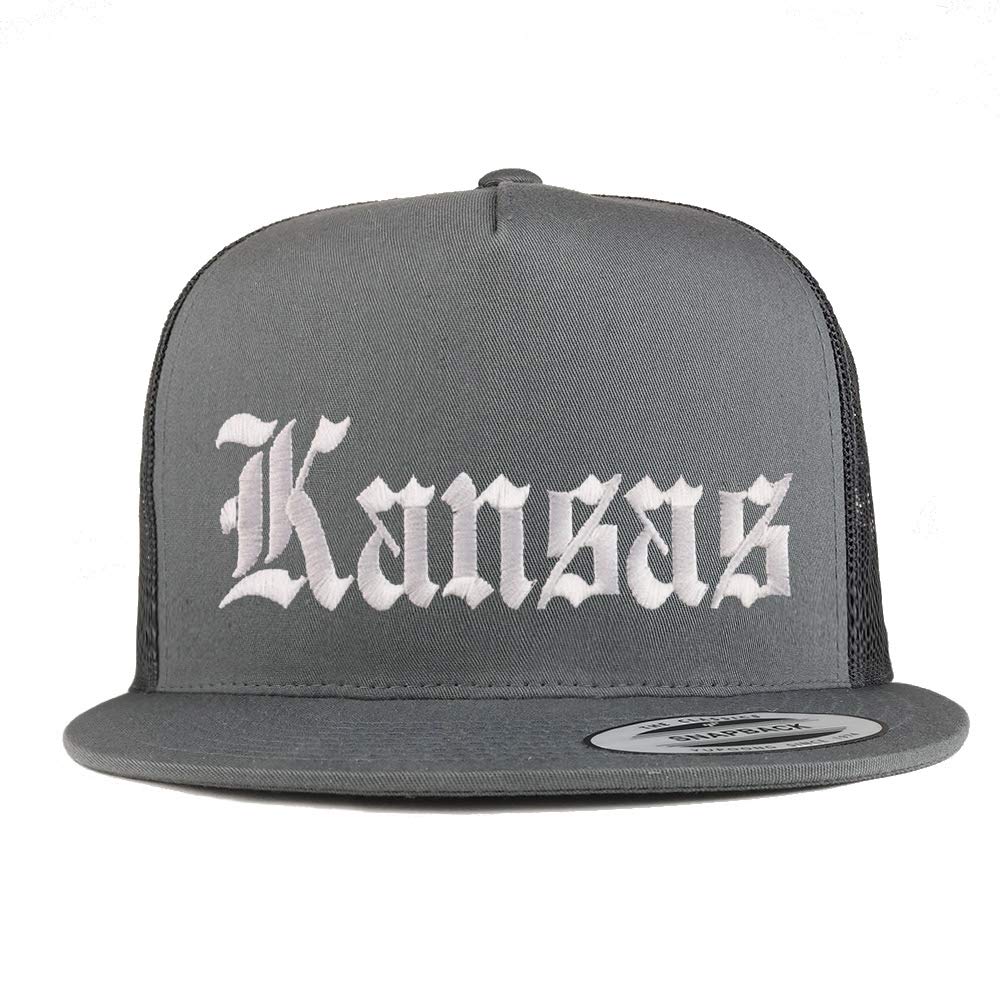 Trendy Apparel Shop Kansas State Old English 5 Panel Flatbill Trucker Mesh Cap
