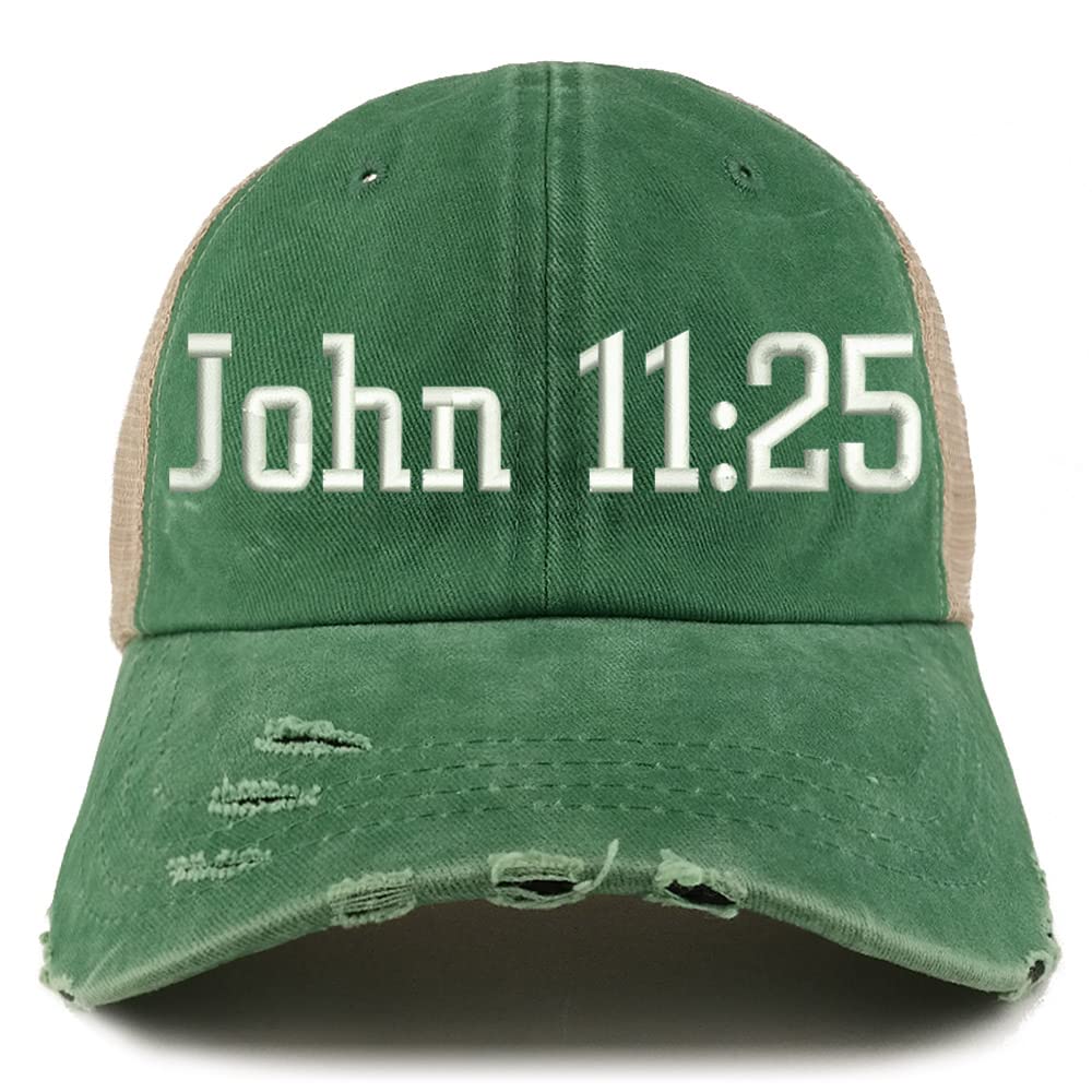 Trendy Apparel Shop John 11:25 Frayed Bill Trucker Mesh Back Cap