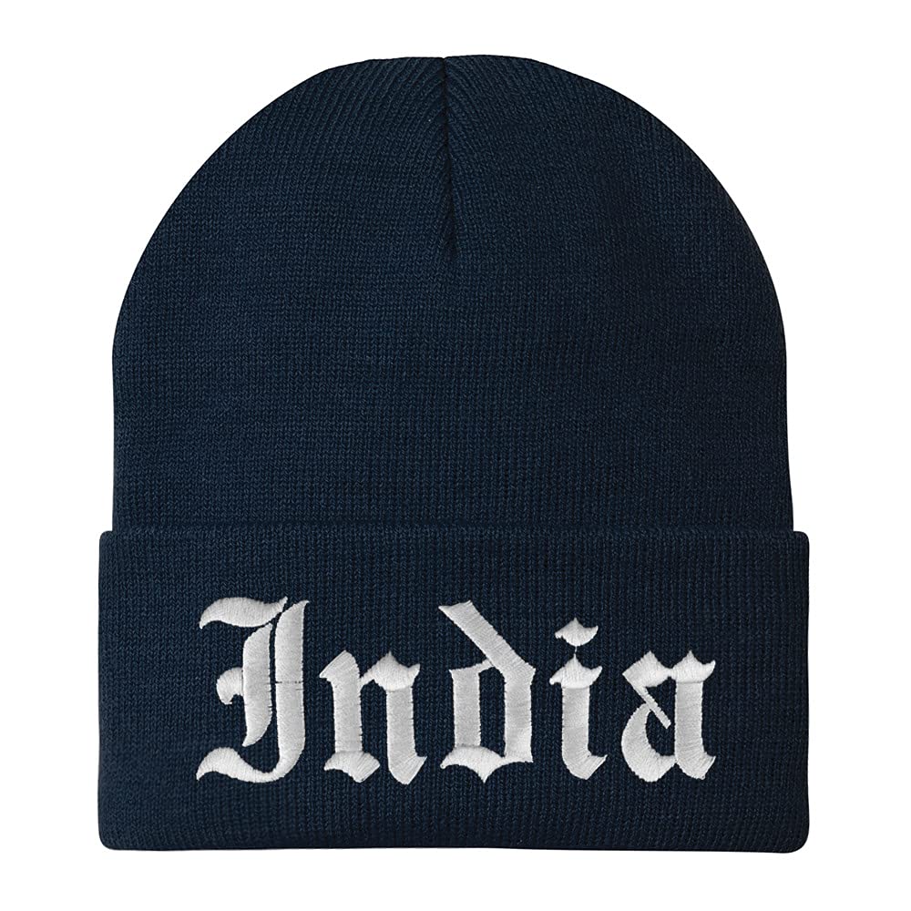 Trendy Apparel Shop India Old English Embroidered Long Cuff Winter Beanie