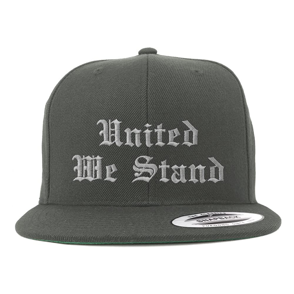 Trendy Apparel Shop United We Stand Old English Embroidered Flatbill Snapback
