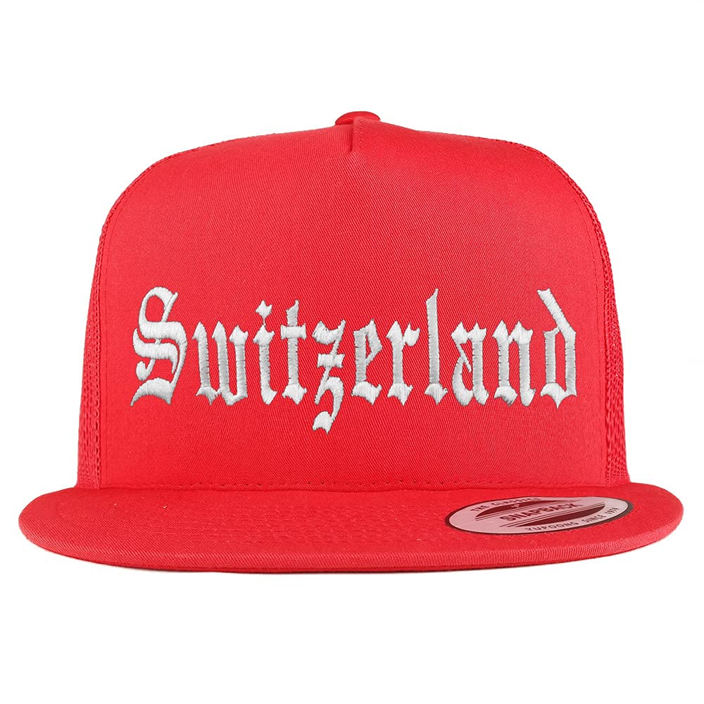 Trendy Apparel Shop Switzerland Old English 5 Panel Flatbill Trucker Cap