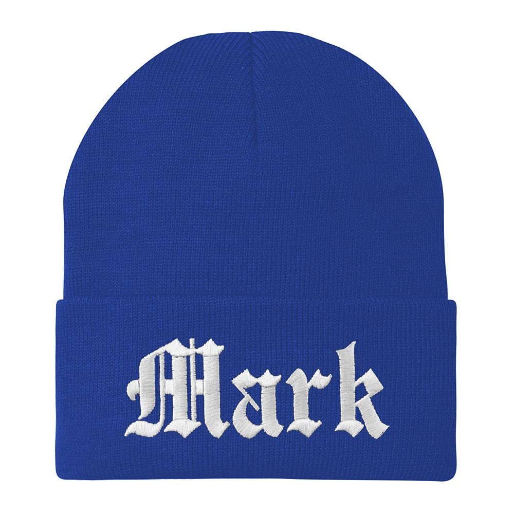 Trendy Apparel Shop Mark Old English Embroidered Long Cuff Beanie